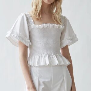 Molly Goddard Top Sydney Shirred Ruffle Cotton Cottegecore Prairie Blouse Sz S